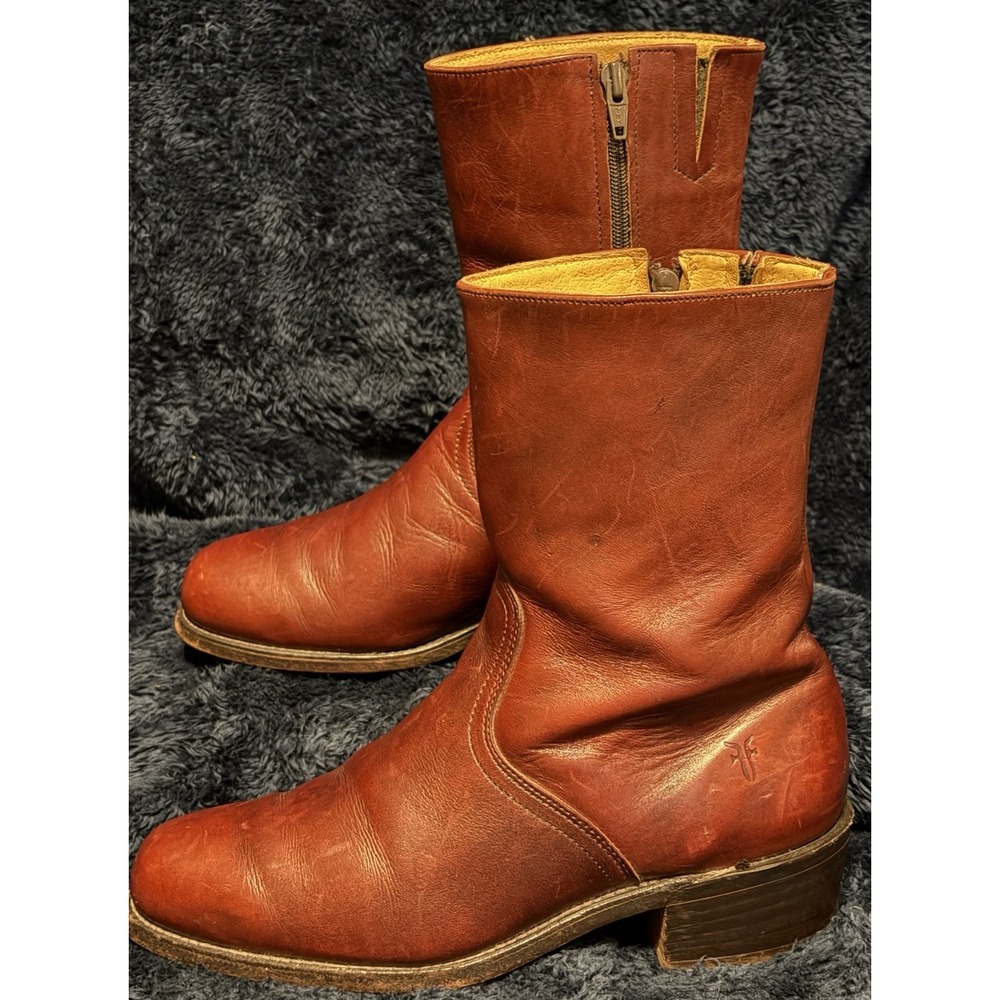 Vintage Frye Campus Zip Up 2710 Russet Brown Leather Size 10 D Biker Made In USA